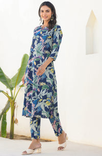 Navy Blue Printed Cotton Co-Ords - Set of 2