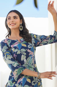 Navy Blue Printed Cotton Co-Ords - Set of 2