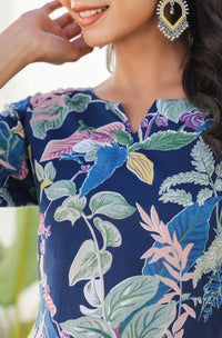 Navy Blue Printed Cotton Co-Ords - Set of 2