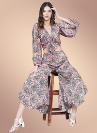 Women Printed Tie Front Top and Palazzo Pant Co-ord Set