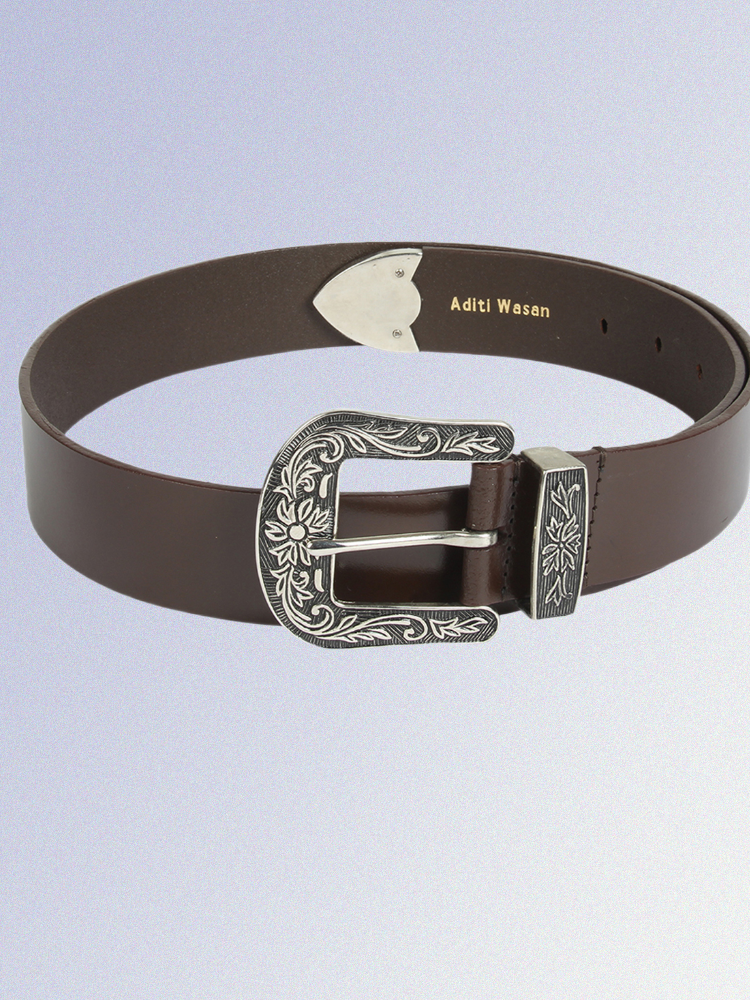 Genuine Leather Men Brown Cowboy Belt - Main Image