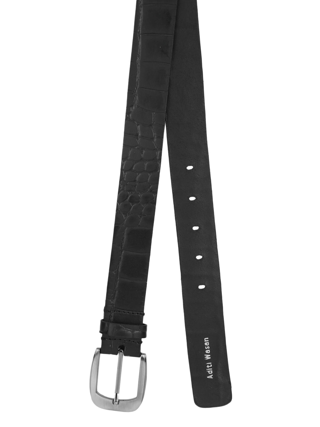 Black Croc Pattern Embossed Belt
