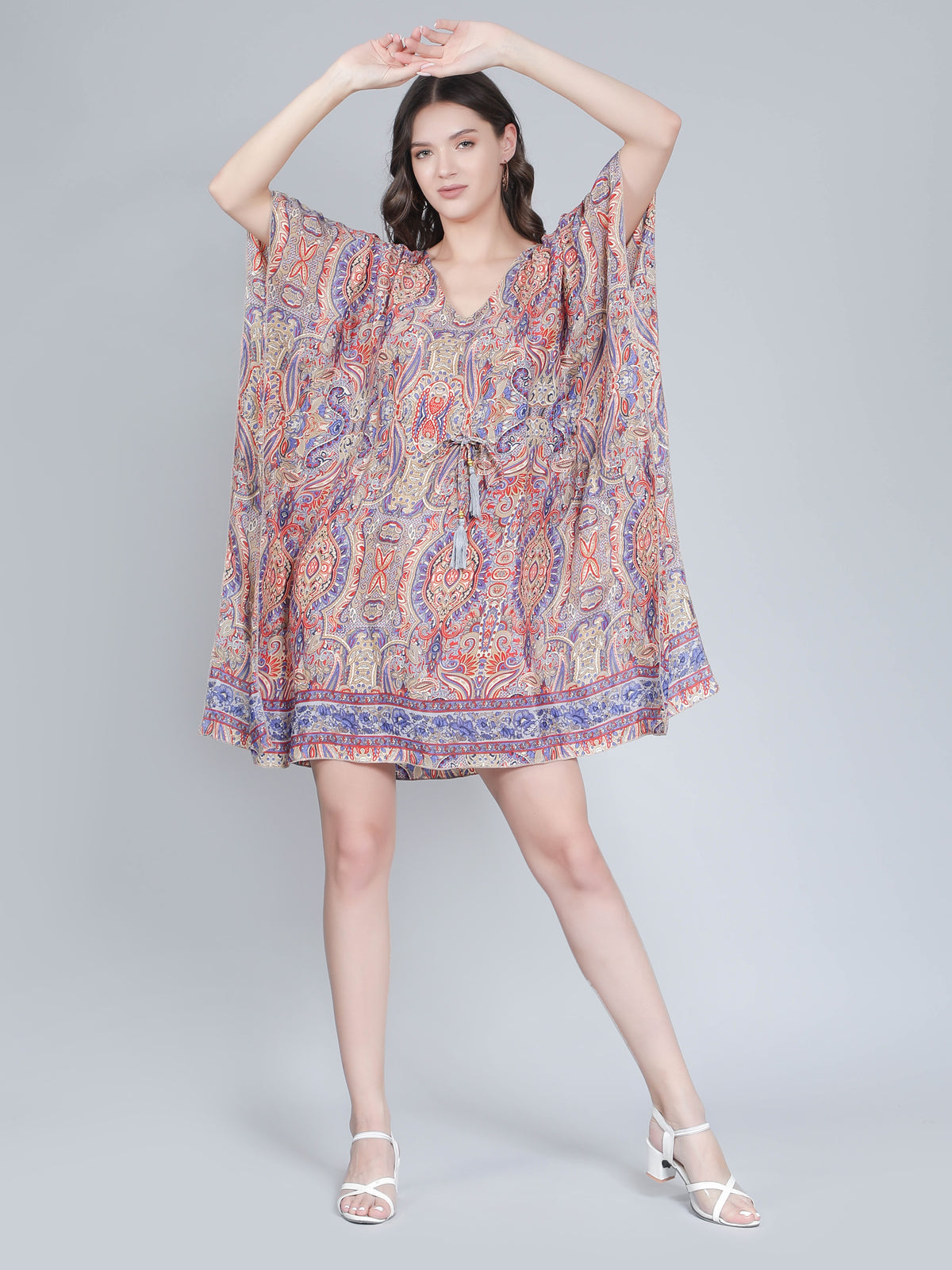 Women Printed Multi-Color Silk Kaftan
