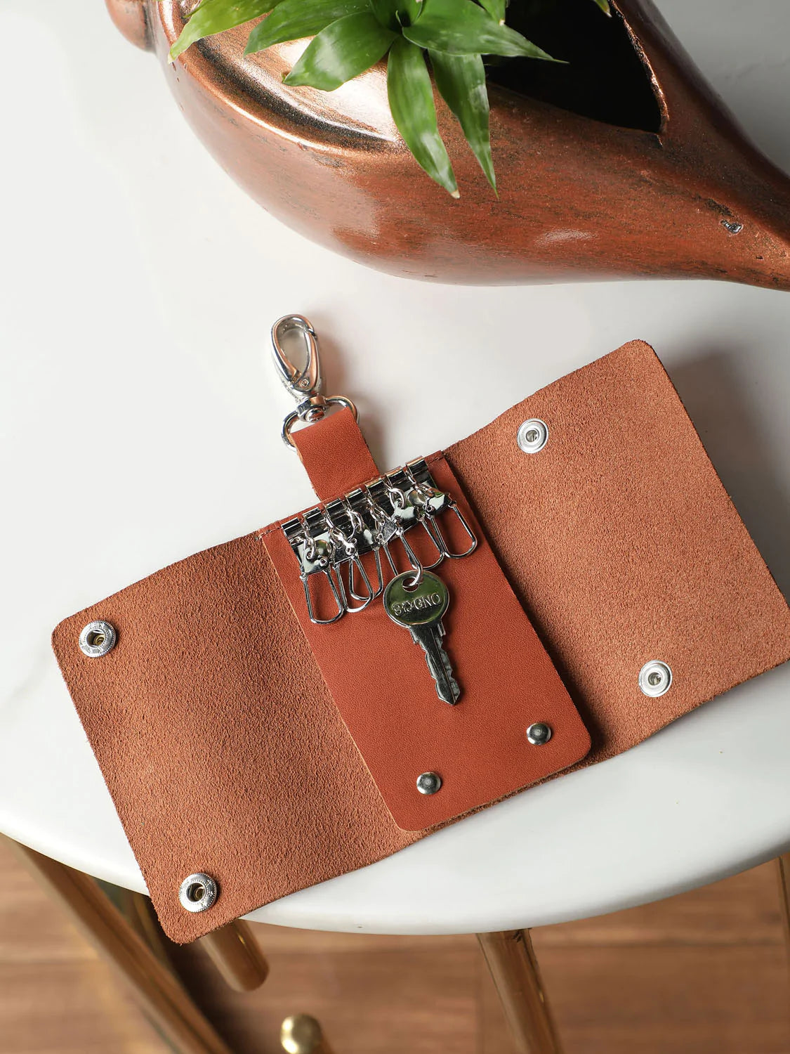 genuine leather tan key holder