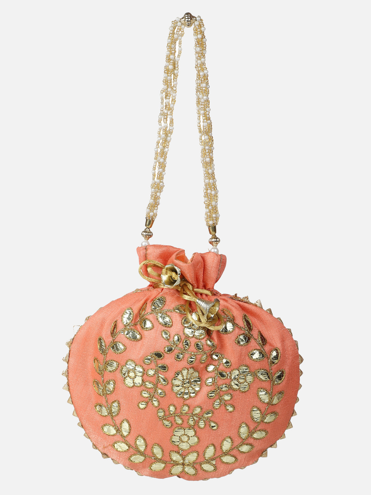 Peach zari embroidered potli bag Aditi Wasan