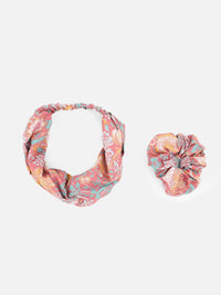 Pink Color Printed Headband and Scrunchy Aditi Wasan