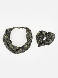 Green Color Printed Headband and Scrunchy Aditi Wasan