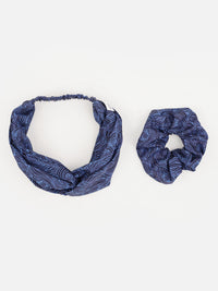 Blue Color Printed Headband and Scrunchy Aditi Wasan