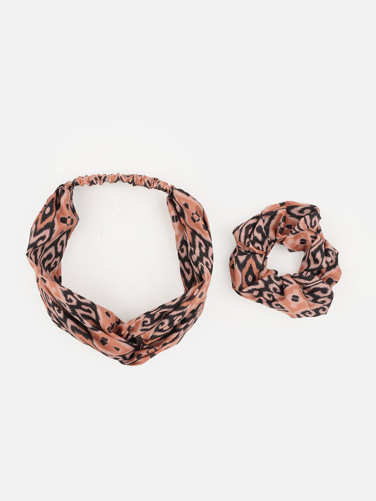 Peach Color Printed Headband and Scrunchy Aditi Wasan
