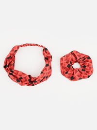 Pink Color Printed Headband and Scrunchy Aditi Wasan