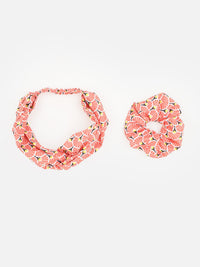 Orange Color Printed Headband and Scrunchy Aditi Wasan