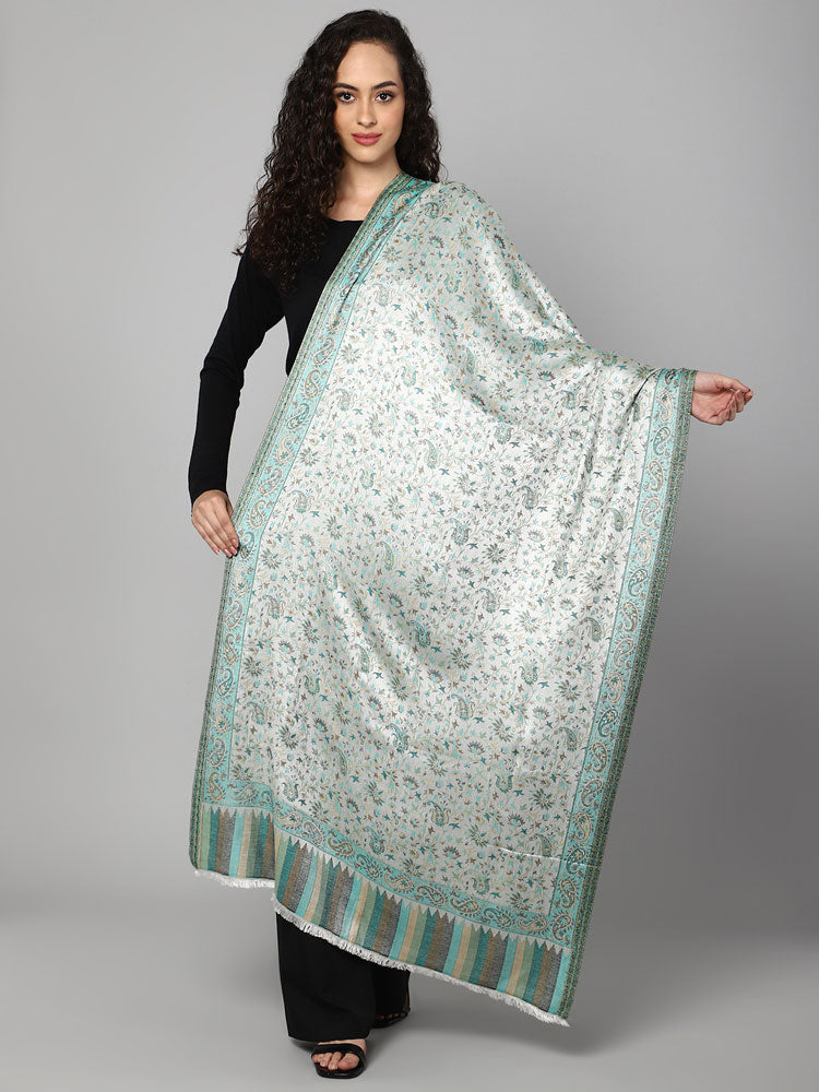 Green & offwhite floral and paisely jaquard reversible jamawar Aditi Wasan