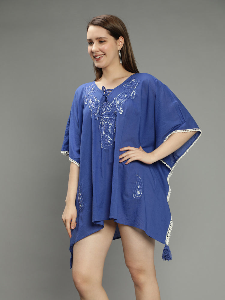 Blue hand-embroidered kaftan Aditi Wasan