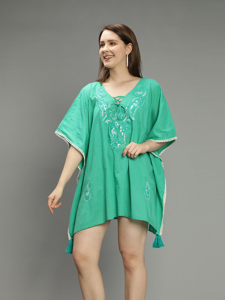 Green hand-embroidered kaftan Aditi Wasan