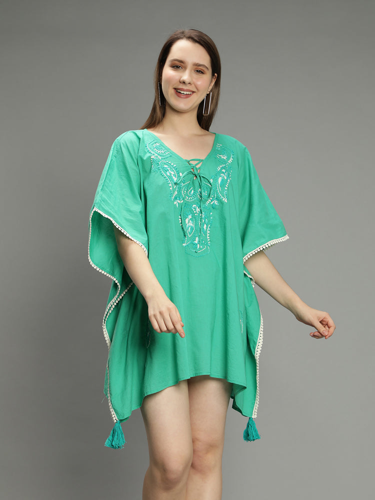 Green hand-embroidered kaftan Aditi Wasan