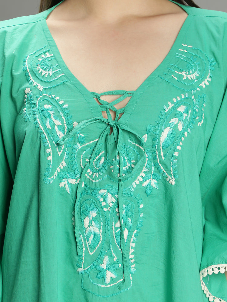 Green hand-embroidered kaftan Aditi Wasan