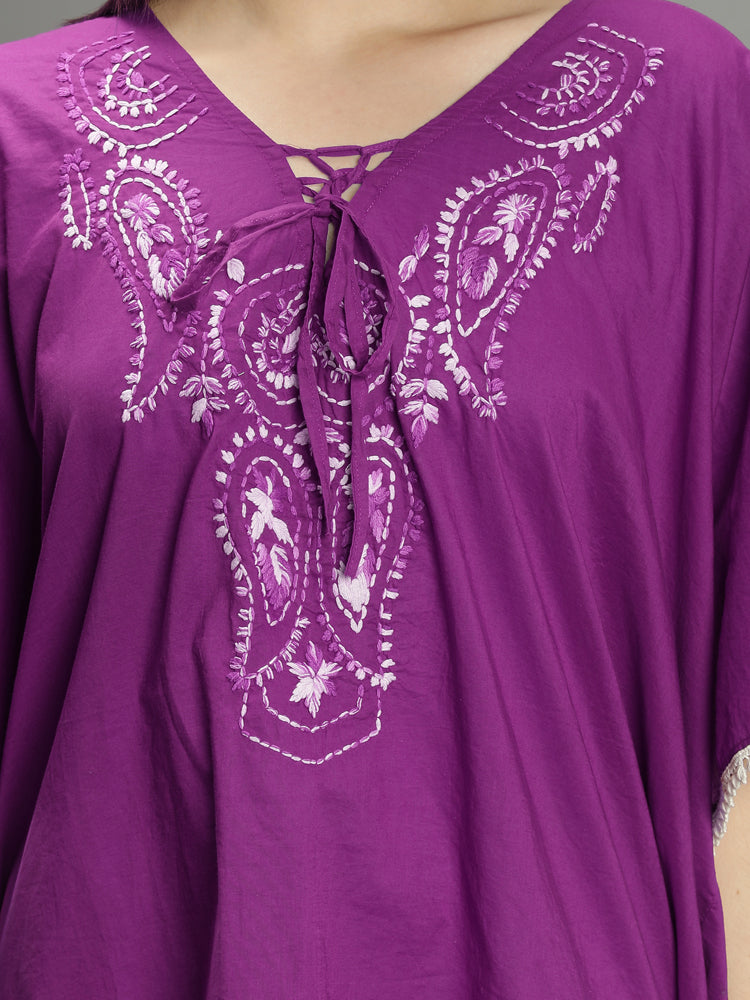 Purple hand-embroidered kaftan - Aditi Wasan