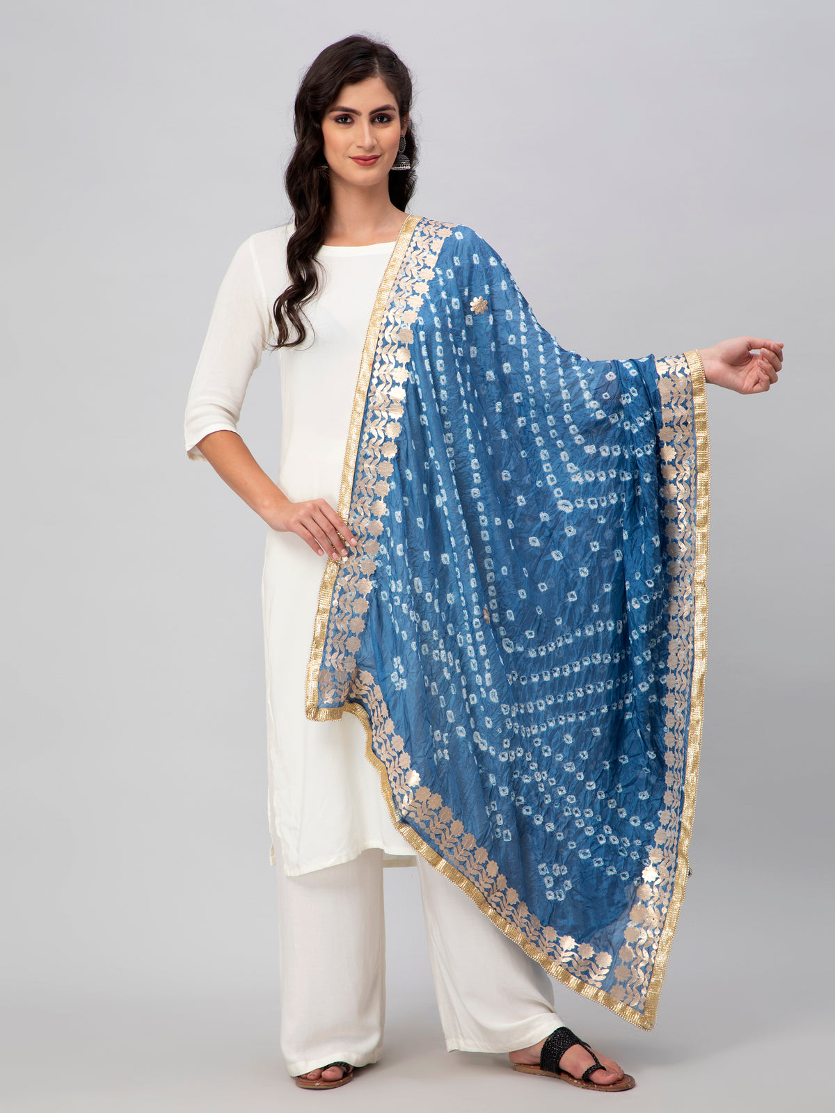 Aqua Bandhani Silk Blend Dupatta