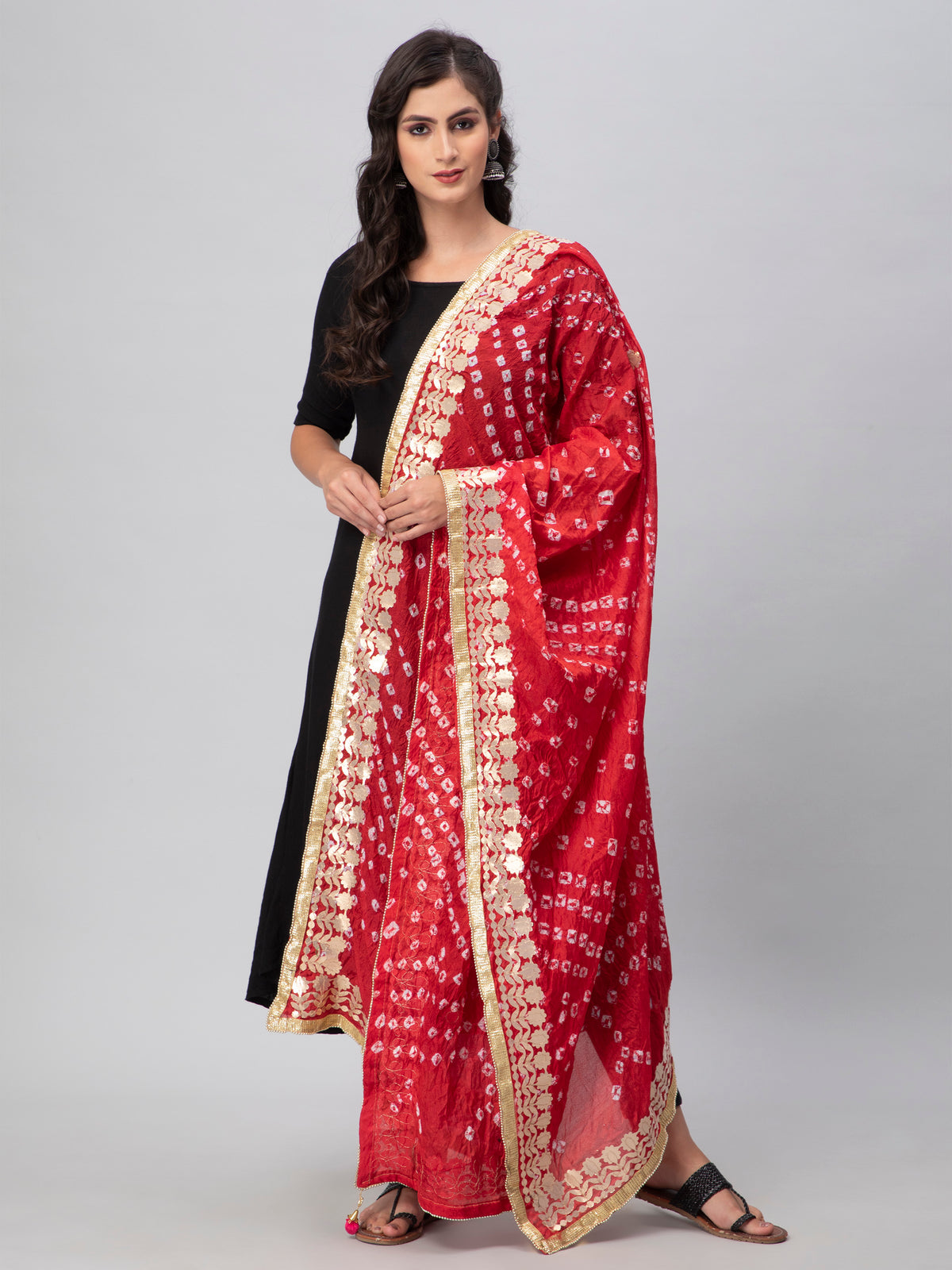 Red Bandhani Silk Blend Dupatta