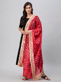 Red Bandhani Silk Blend Dupatta