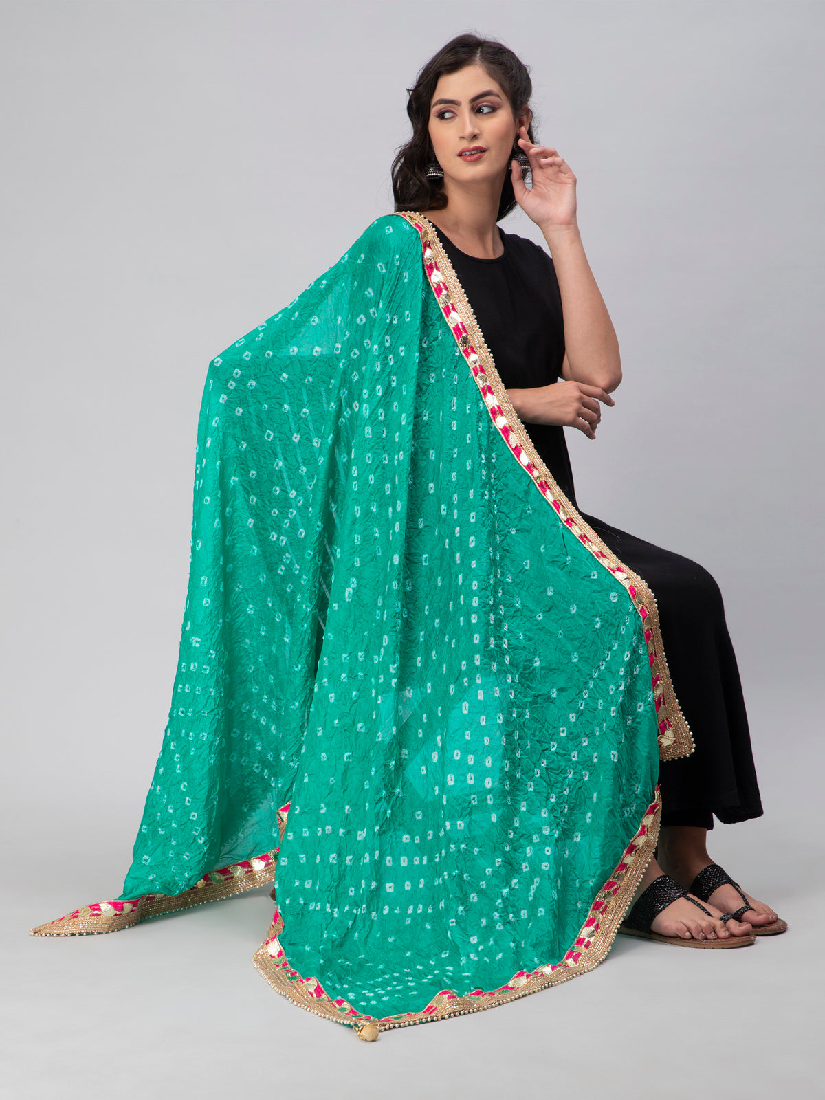 Light Green Bandhani Silk Blend Dupatta