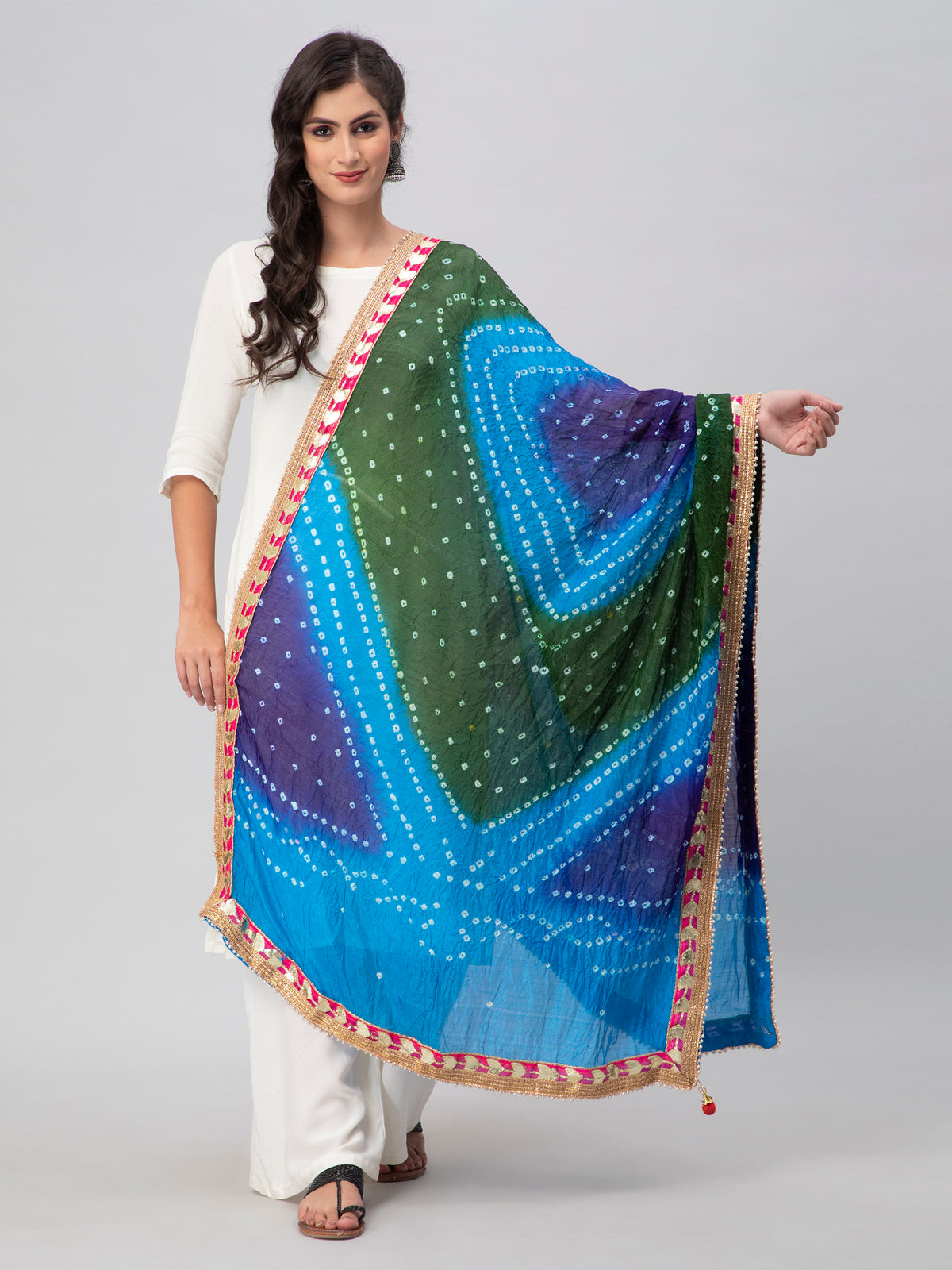 Multicolor Bandhani Silk Blend Dupatta