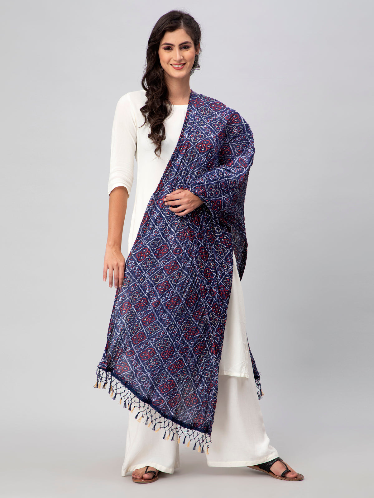 Blue Printed Silk Blend Dupatta