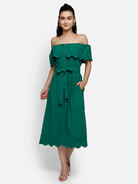 Green midi viscose bardot dress Aditi Wasan