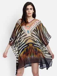 Multi color printed polyester kaftan Aditi Wasan