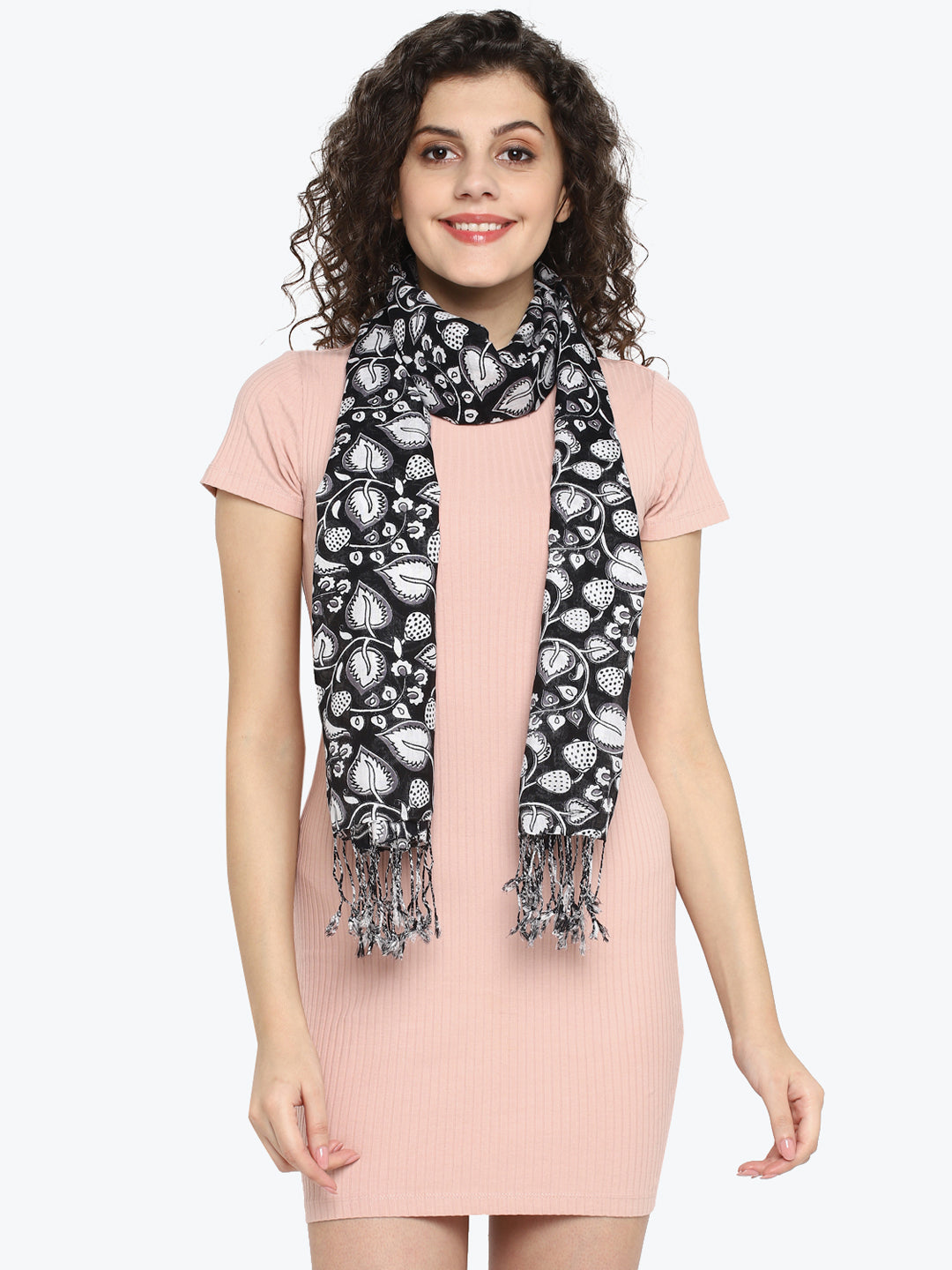 White & Black Floral Printed Women's Stole Aditi Wasan