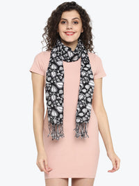 White & Black Floral Printed Women's Stole Aditi Wasan