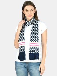 White & blue printed viscose stole - Aditi Wasan
