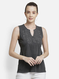 Grey Embroidered viscose knit casual top
