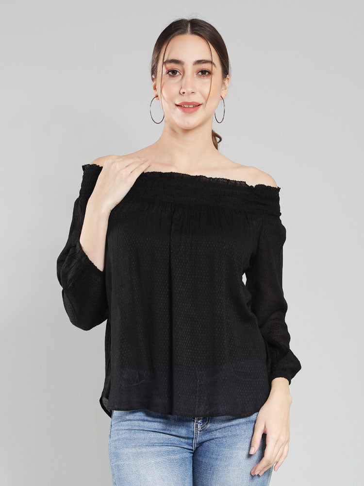 Aditi Wasan black off shoulder viscose top