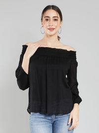 Aditi Wasan black off shoulder viscose top