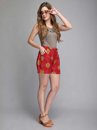 Printed pink rayon women shorts