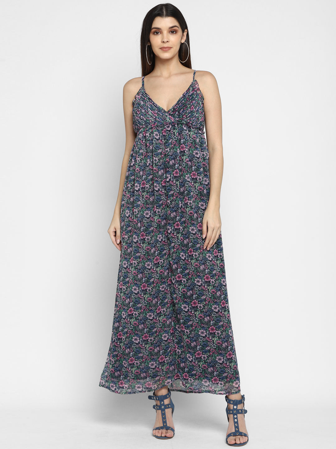 Floral Print Maxi Blue Dress Aditi Wasan
