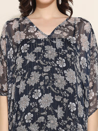 Women Navy Blue Floral Printed Kaftan