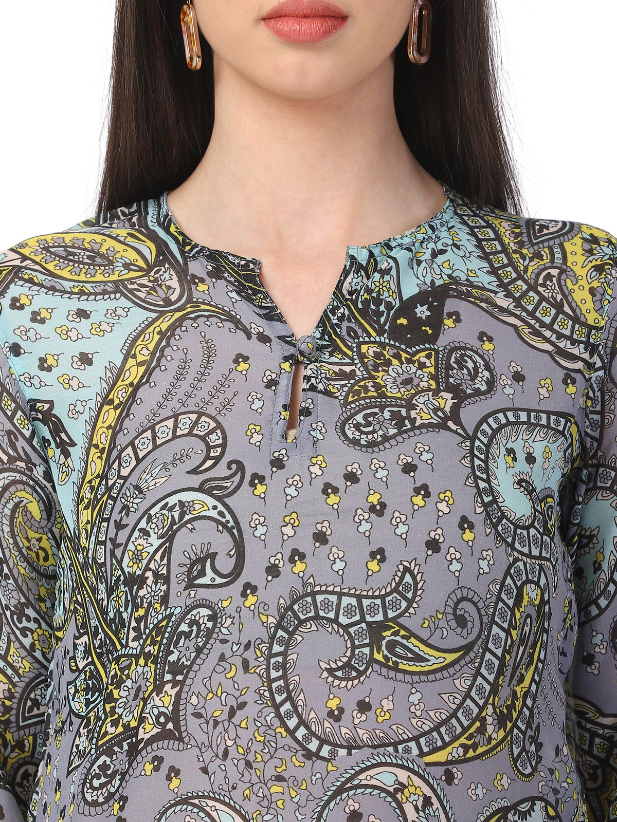 Grey and blue printed cotton tunic