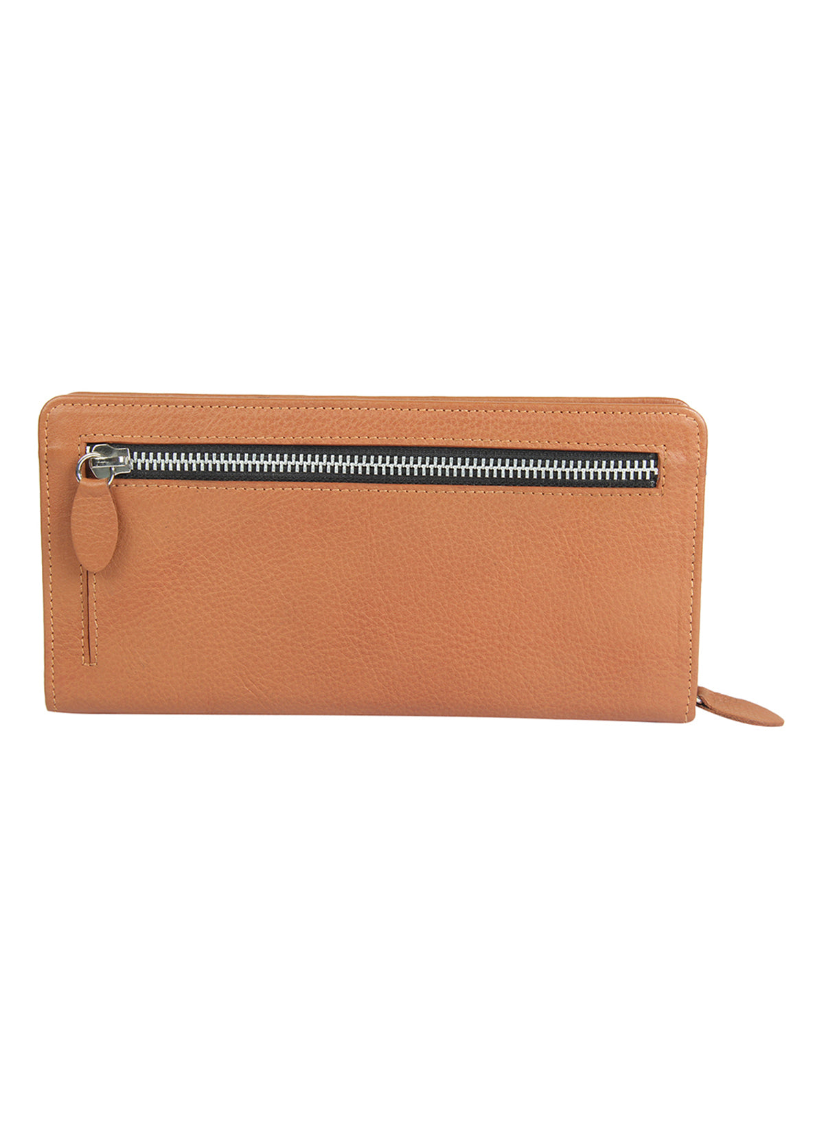 Genuine leather tan gusset clutch