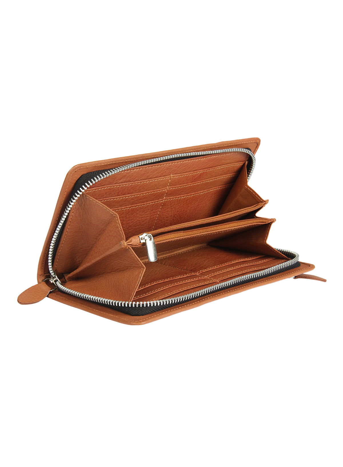 Genuine leather tan gusset clutch