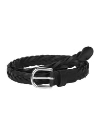 Genuine leather black braided women's belt