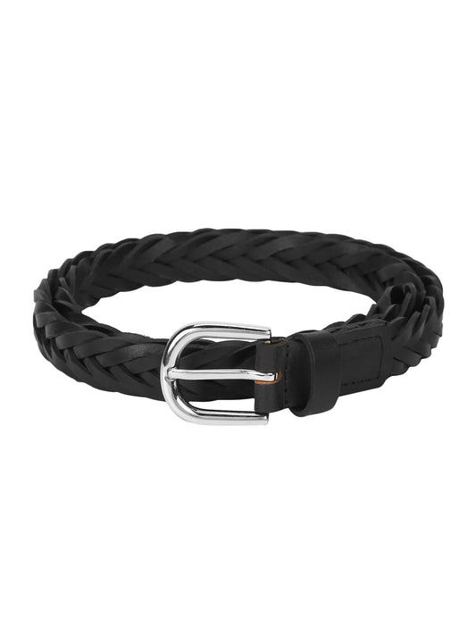 Genuine leather black braided women's belt
