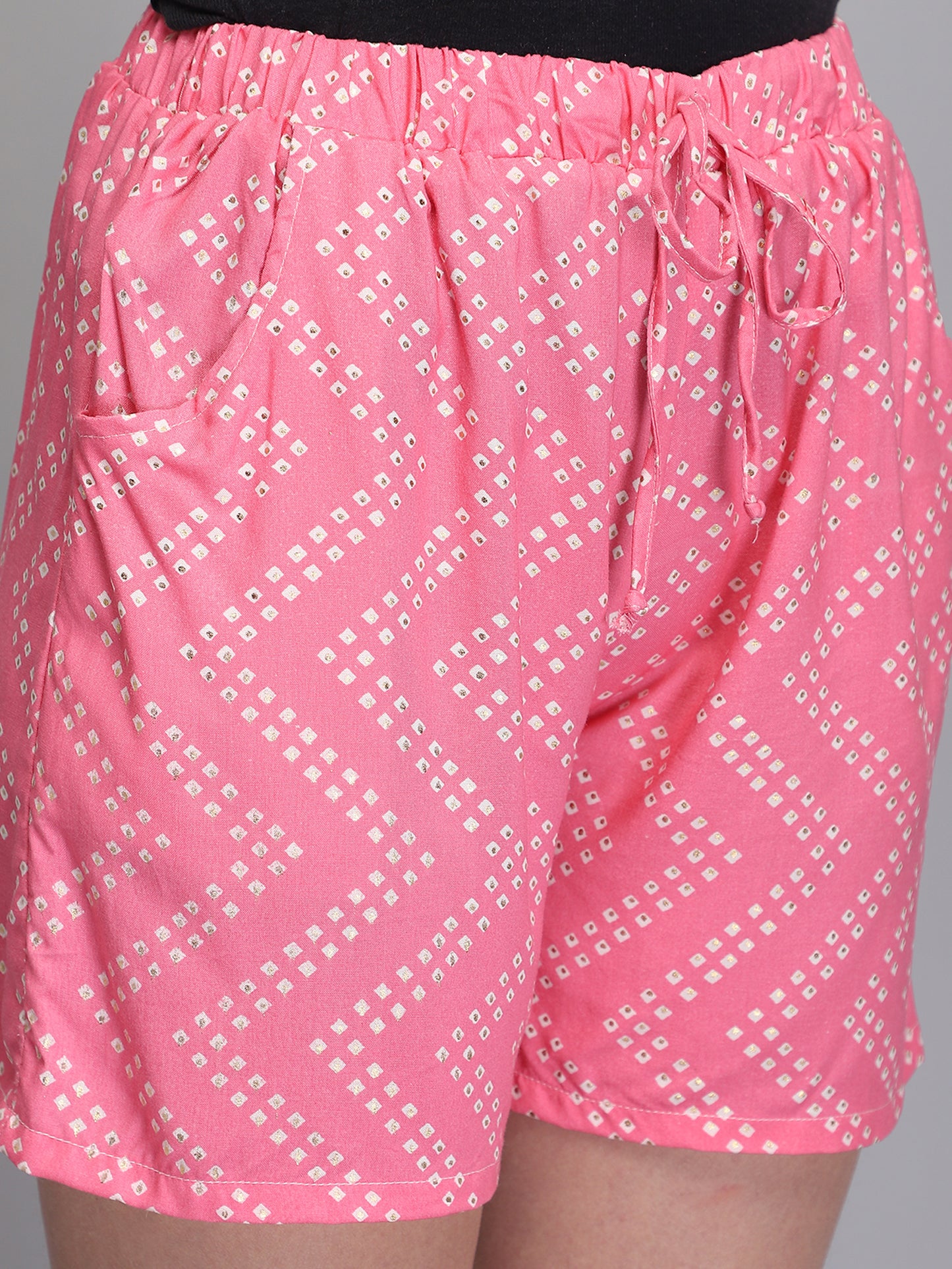 Pink printed rayon shorts