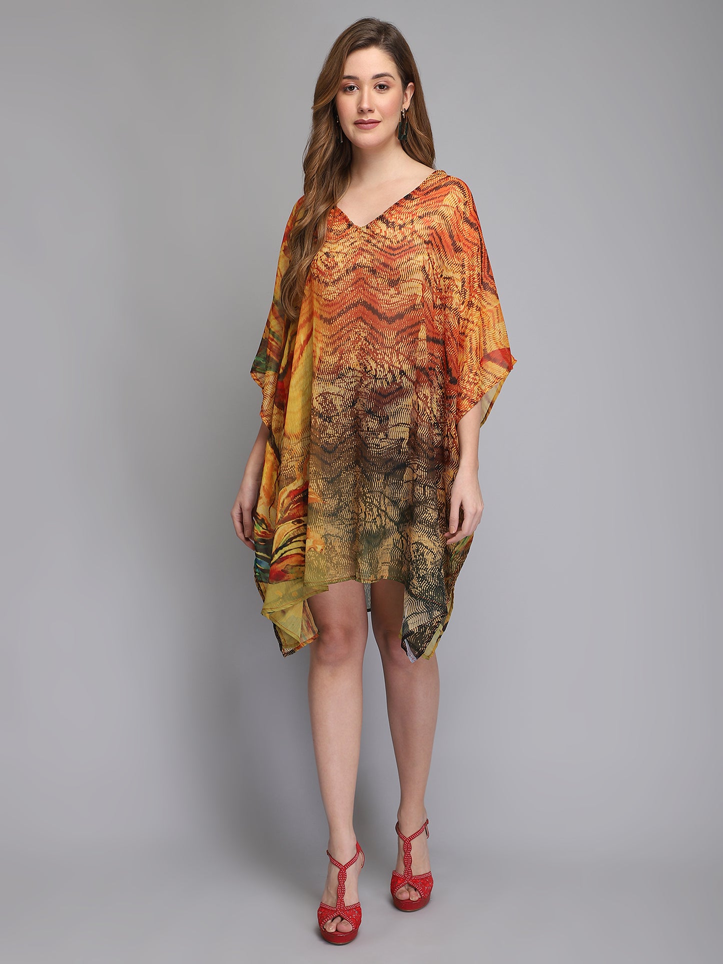 Orange printed polyester kaftan