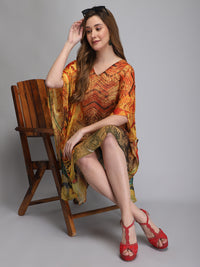 Orange printed polyester kaftan dress