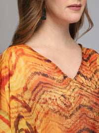 Orange printed polyester kaftan dress