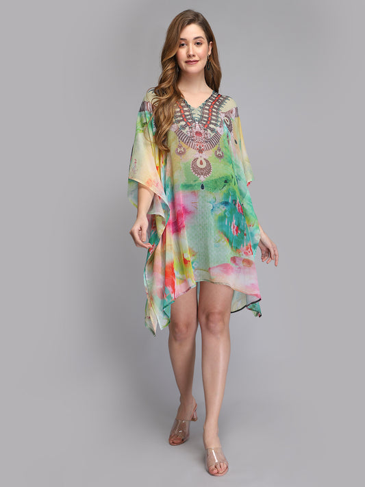 Abstract print multicolor polyester kaftan