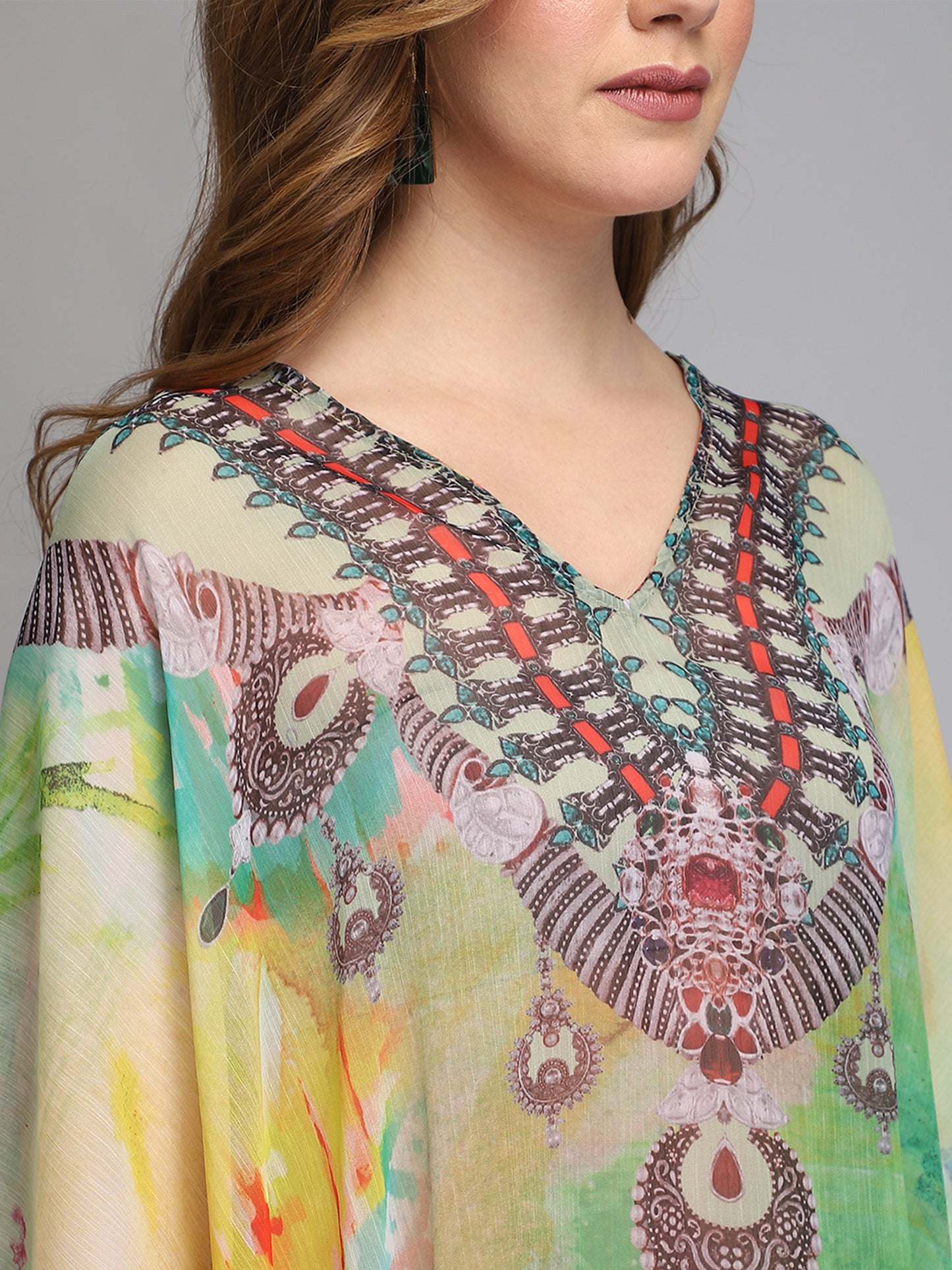 Abstract print multicolor polyester kaftan