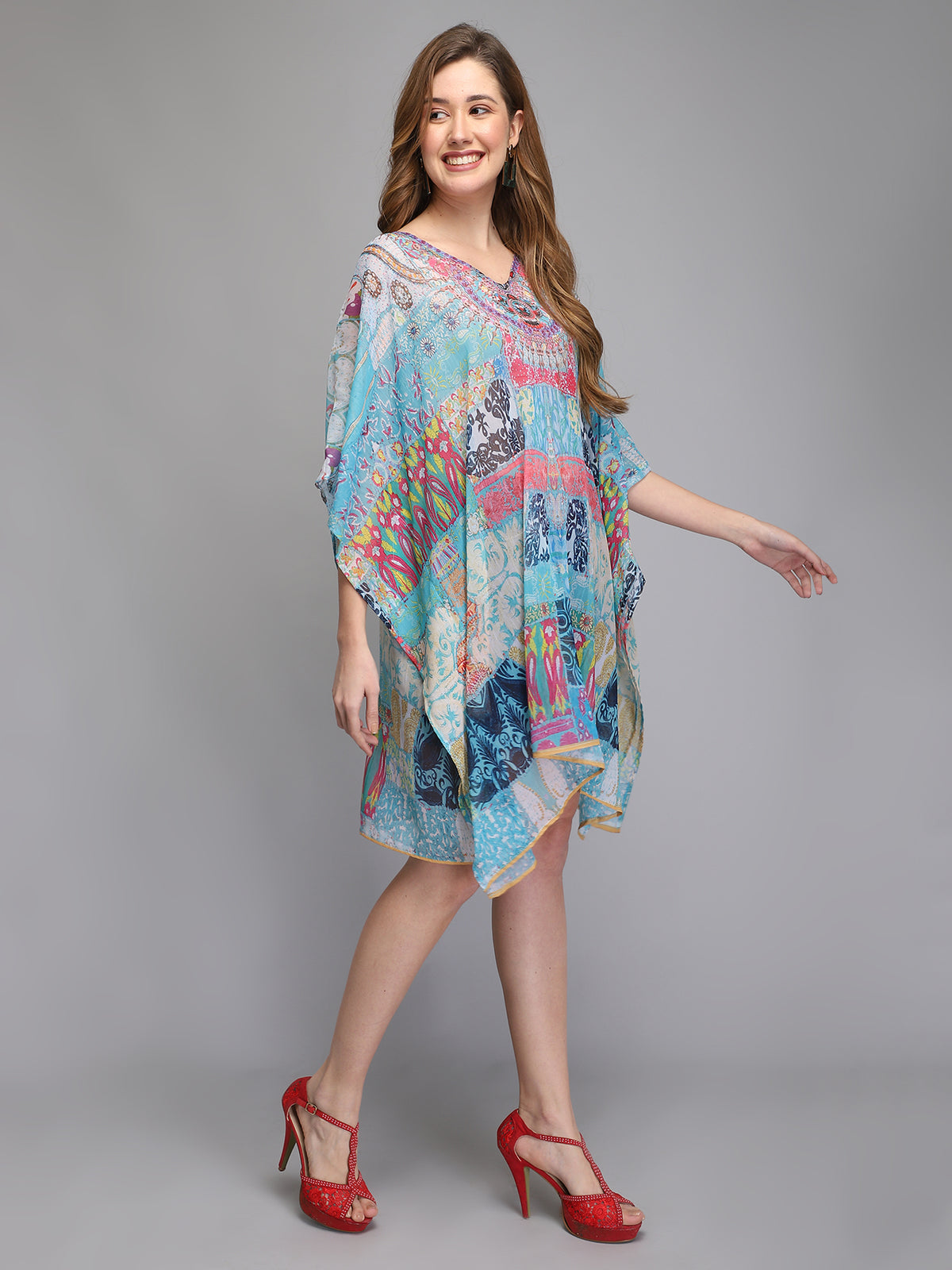 Multicolor Polyester beachwear Kaftan For Ladies